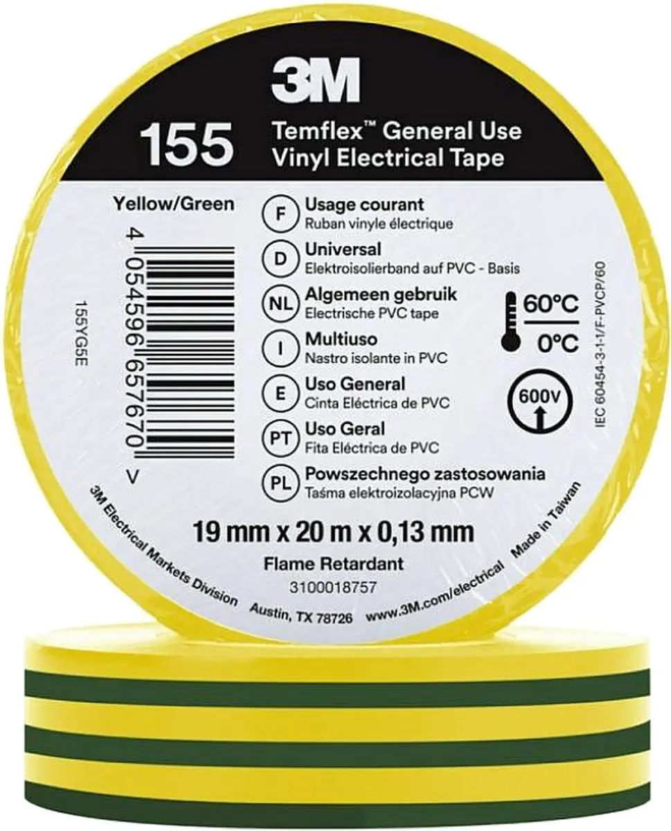 3M TF-155 Isolatietape 19mm Geel-Groen
