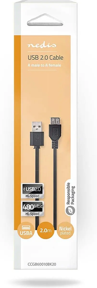 Nedis USB 2.0 A-A Kabel 480 Mbps 2m - Zwart