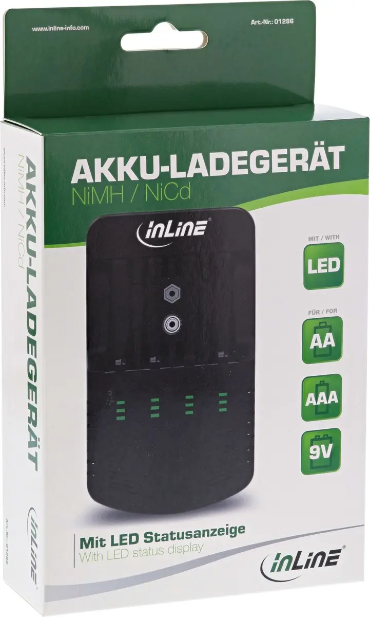InLine Battery Charger NiMH/NiCd AA AAA 9V - Zwart