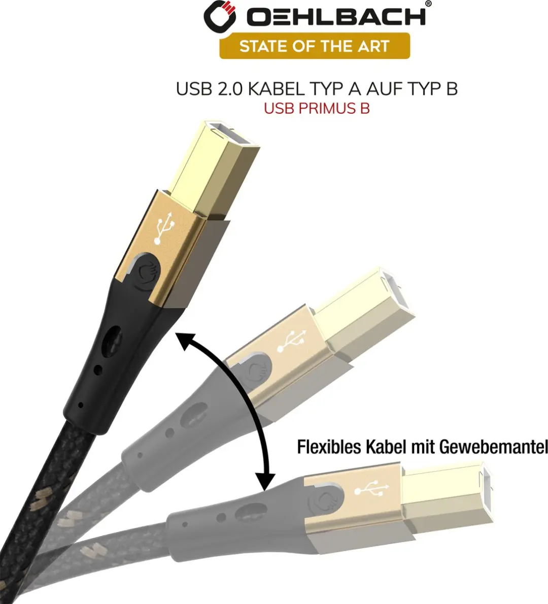 Oehlbach USB 2.0 Kabel USB-A naar USB-B 0.5m - Zwart/goud