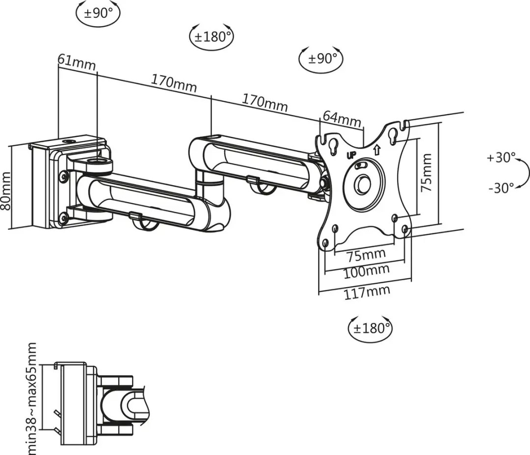 InLine Slatwall Monitorsteun Lang Wit - afbeelding 6 van 6
