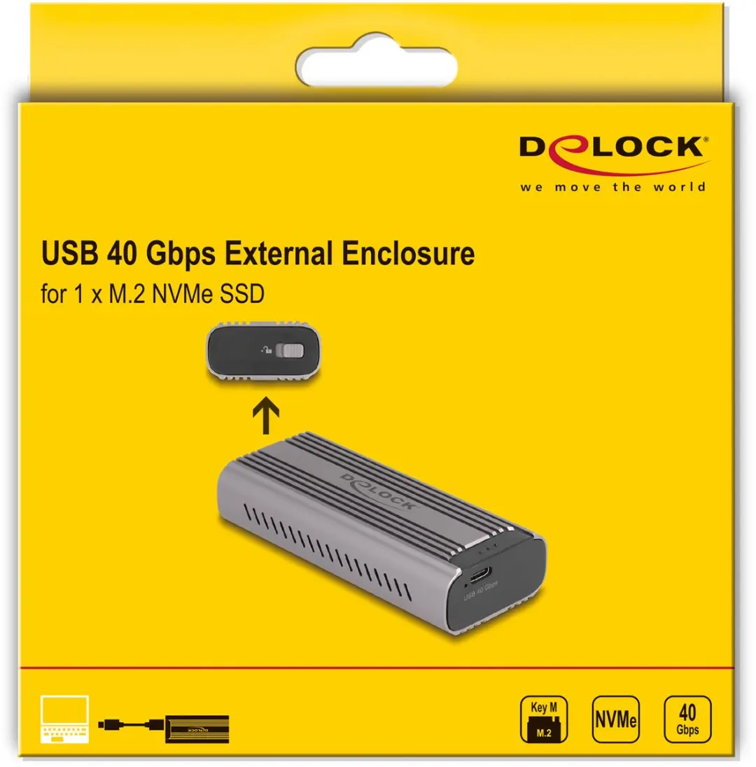 Delock USB-C 40Gbps M.2 NVMe Behuizing - 1x SSD - Zwart/Grijs