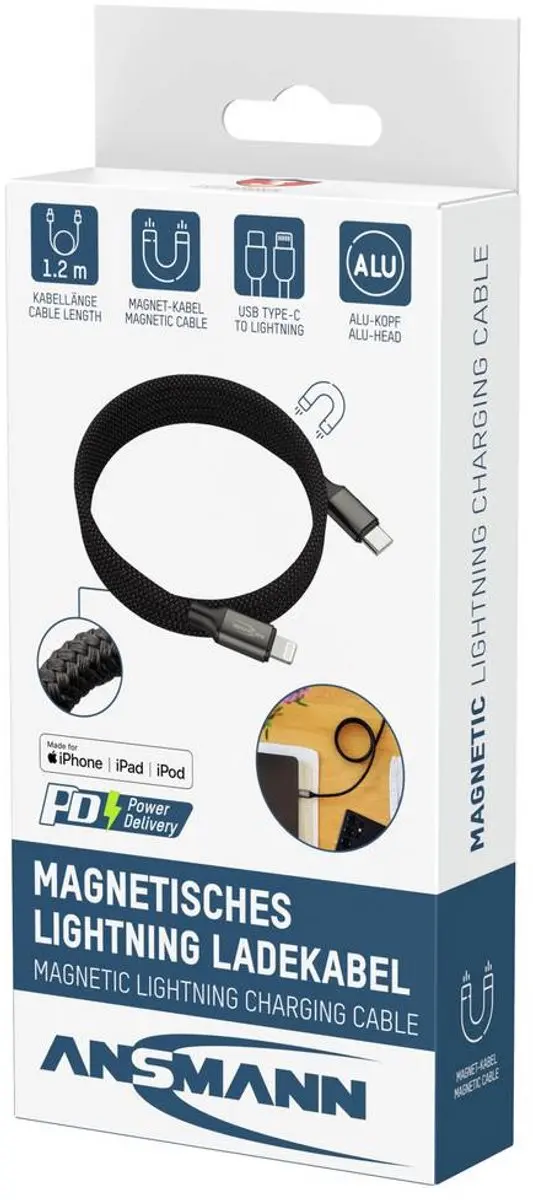 Ansmann USB-kabel Lightning naar USB-C 120cm - Zwart