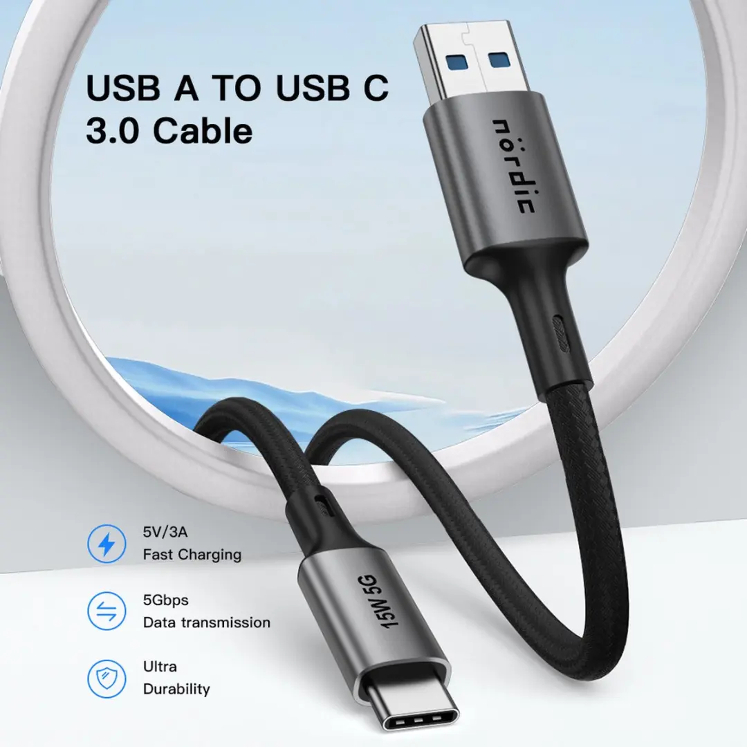 NÖRDIC USBC-N1366 USB-C Kabel 5m - 60W PD - 5Gbps - Zwart