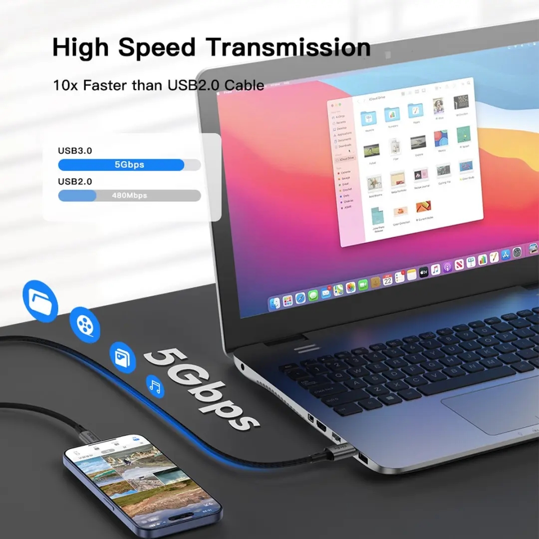 NÖRDIC USBC-N1366 USB-C Kabel 5m - 60W PD - 5Gbps - Zwart