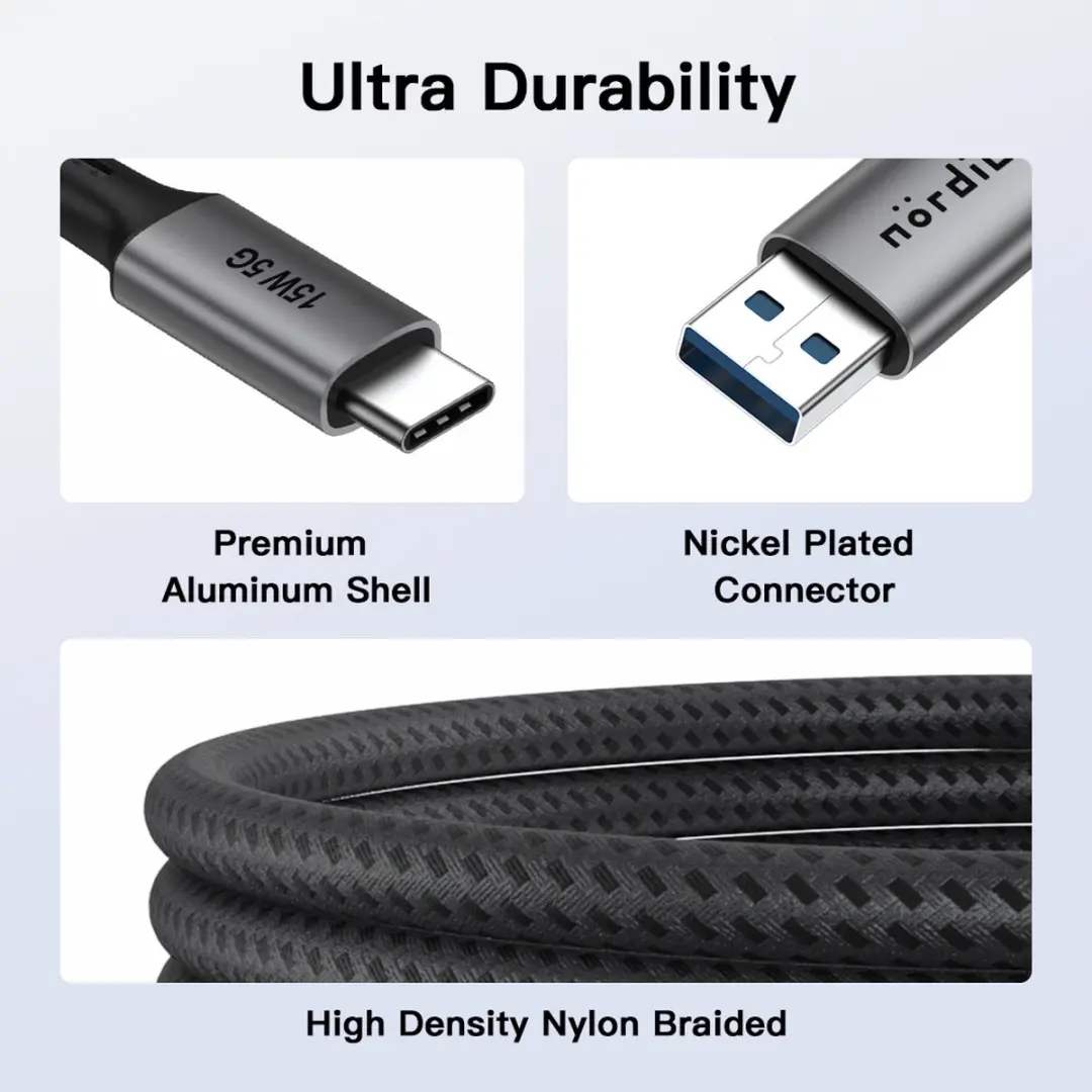 NÖRDIC USBC-N1366 USB-C Kabel 5m - 60W PD - 5Gbps - Zwart