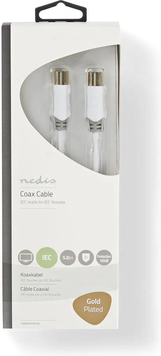 Nedis Coaxkabel CSBW40015WT50 - Verguld - 75 Ohm - 5m - Wit
