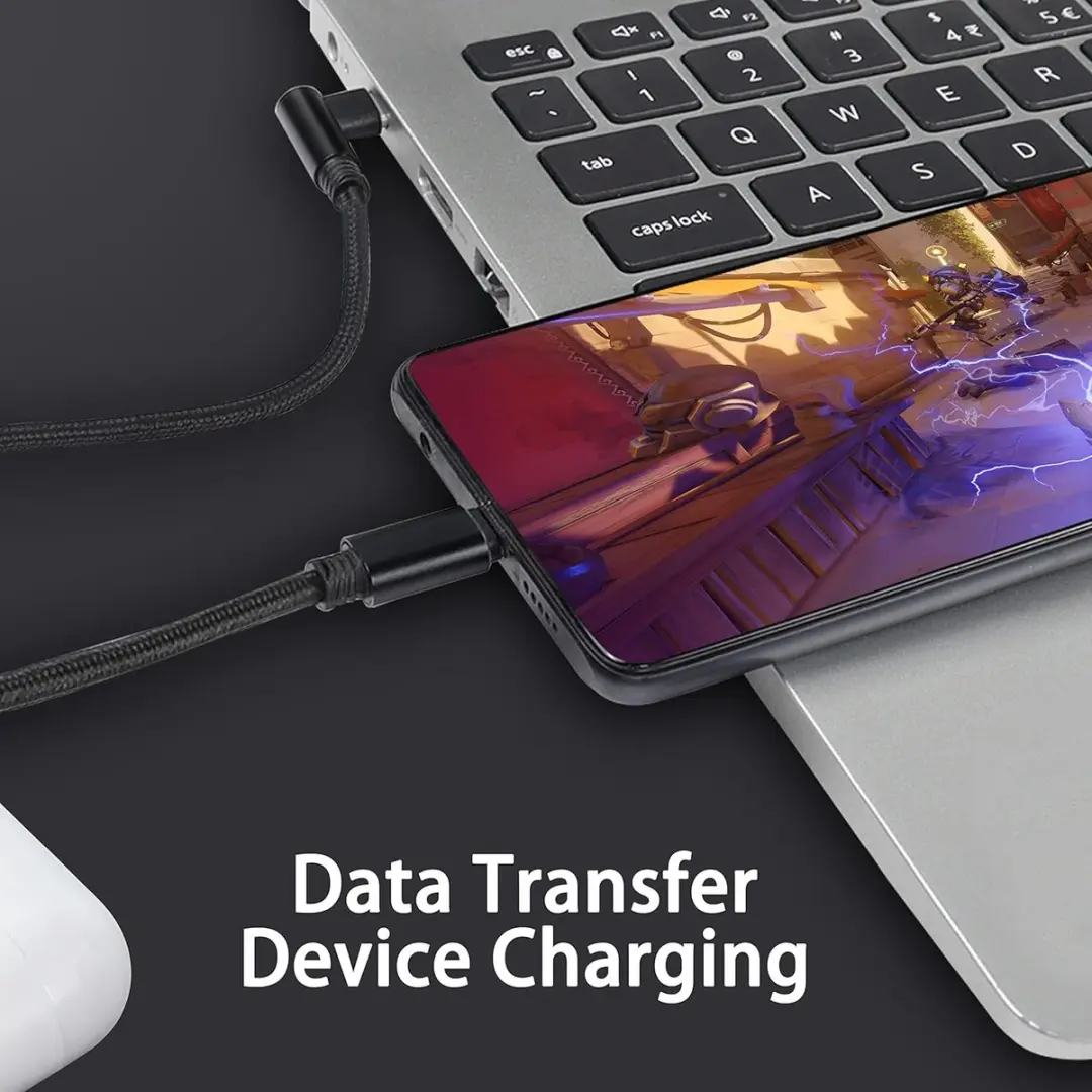 NÖRDIC USBC-146 USB-C Haakse Kabel 2m - 60W - Zwart