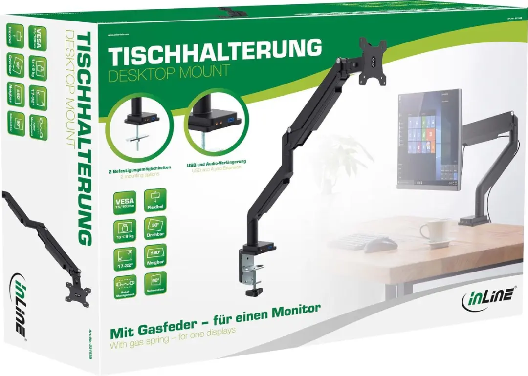 InLine Bureauhouder met Lifter 32 9kg - Zwart