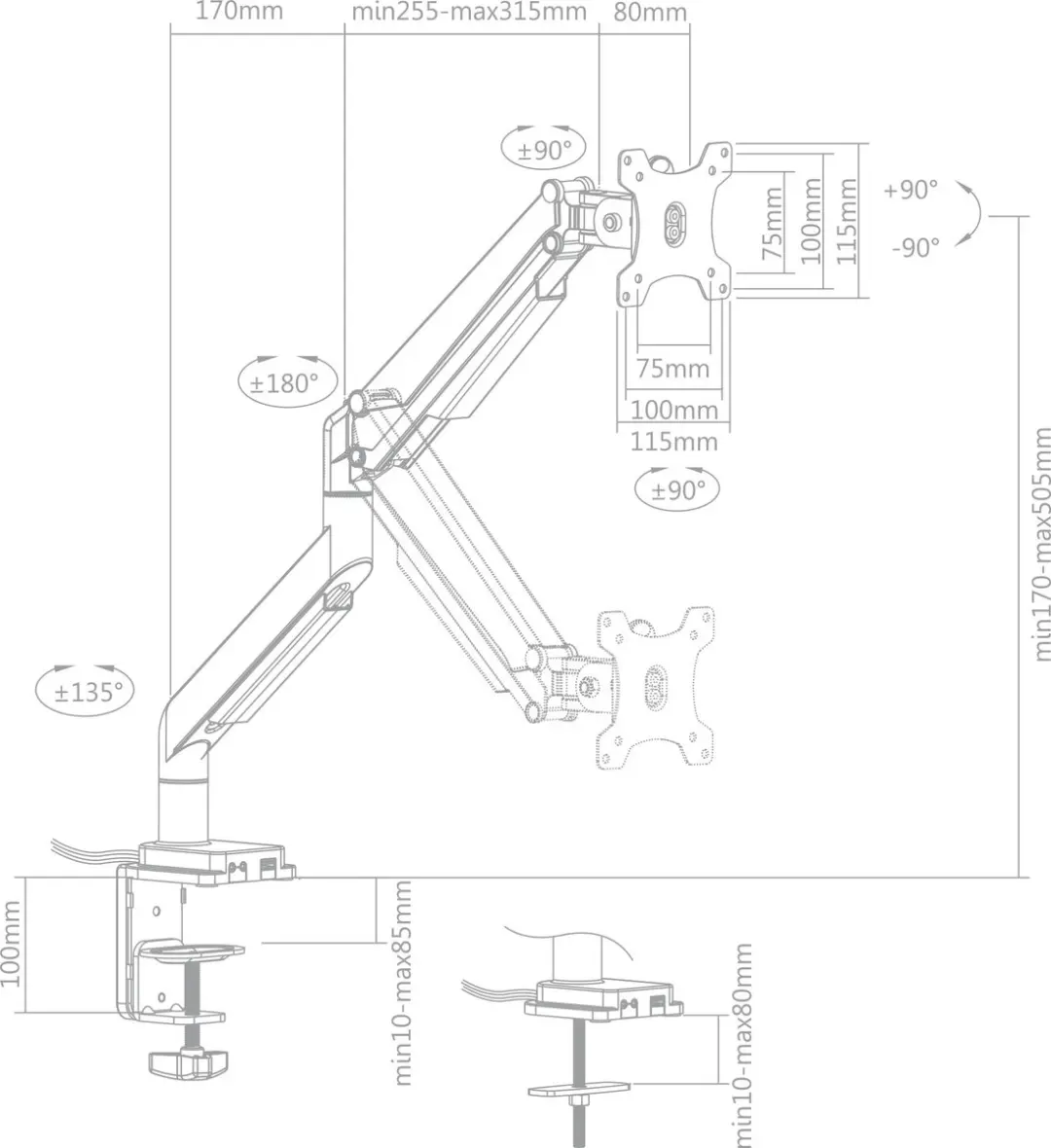 InLine Bureauhouder met Lifter 32 9kg - Zwart