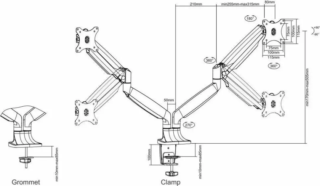 Neomounts NM-D750DWHITE Monitorarm 2 schermen 10-32" - Wit - afbeelding 6 van 6