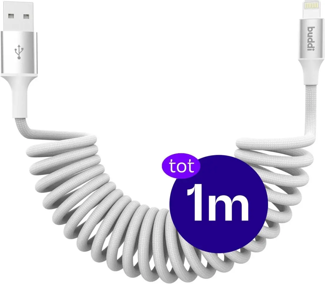 Buddi Flex Uitrekbare USB-A naar Lightning Kabel 12W