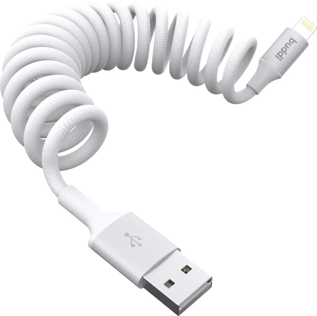 Buddi Flex Uitrekbare USB-A naar Lightning Kabel 12W - 1M Wit