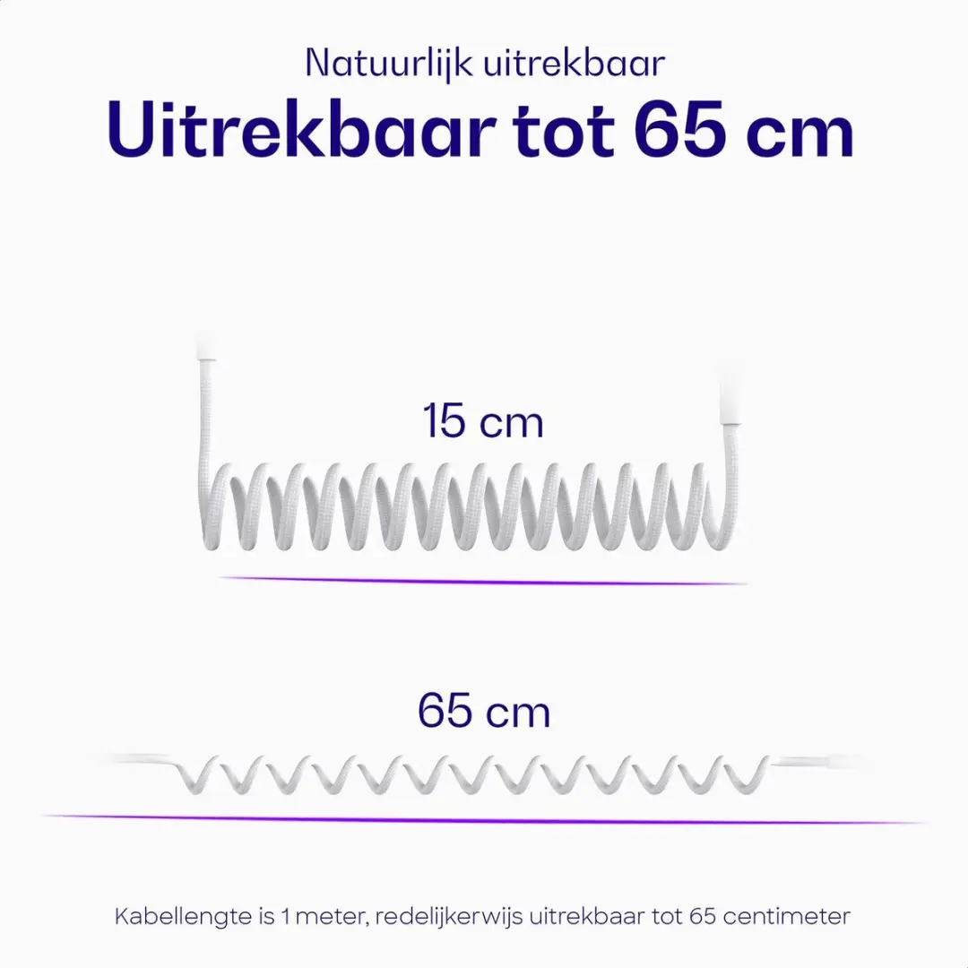 Buddi Flex Uitrekbare USB-A naar Lightning Kabel 12W - 1M Wit