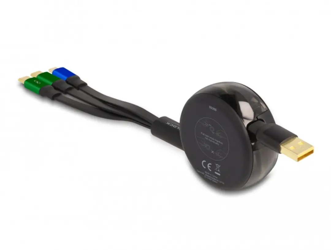 Delock USB 3.1 Retractable Kabel - Micro USB & 2x USB-C - Zwart