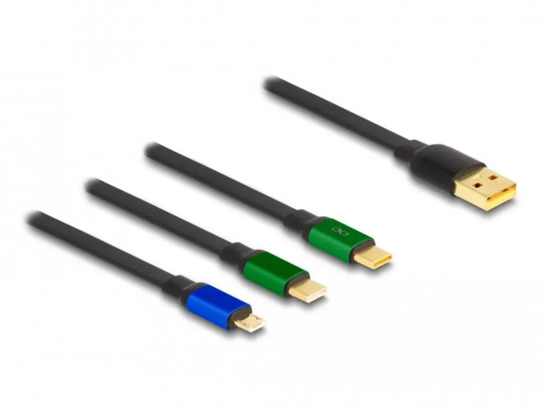 Delock USB 3.1 Retractable Kabel - Micro USB & 2x USB-C - Zwart