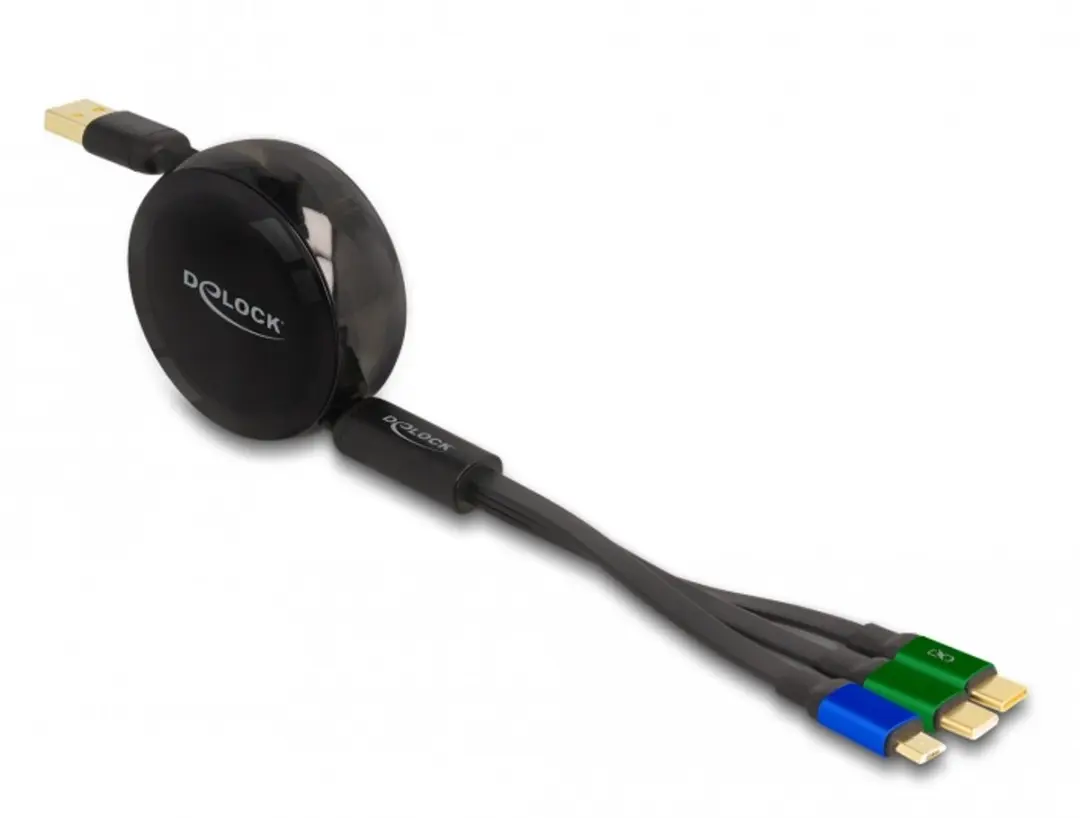Delock USB 3.1 Retractable Kabel - Micro USB & 2x USB-C - Zwart