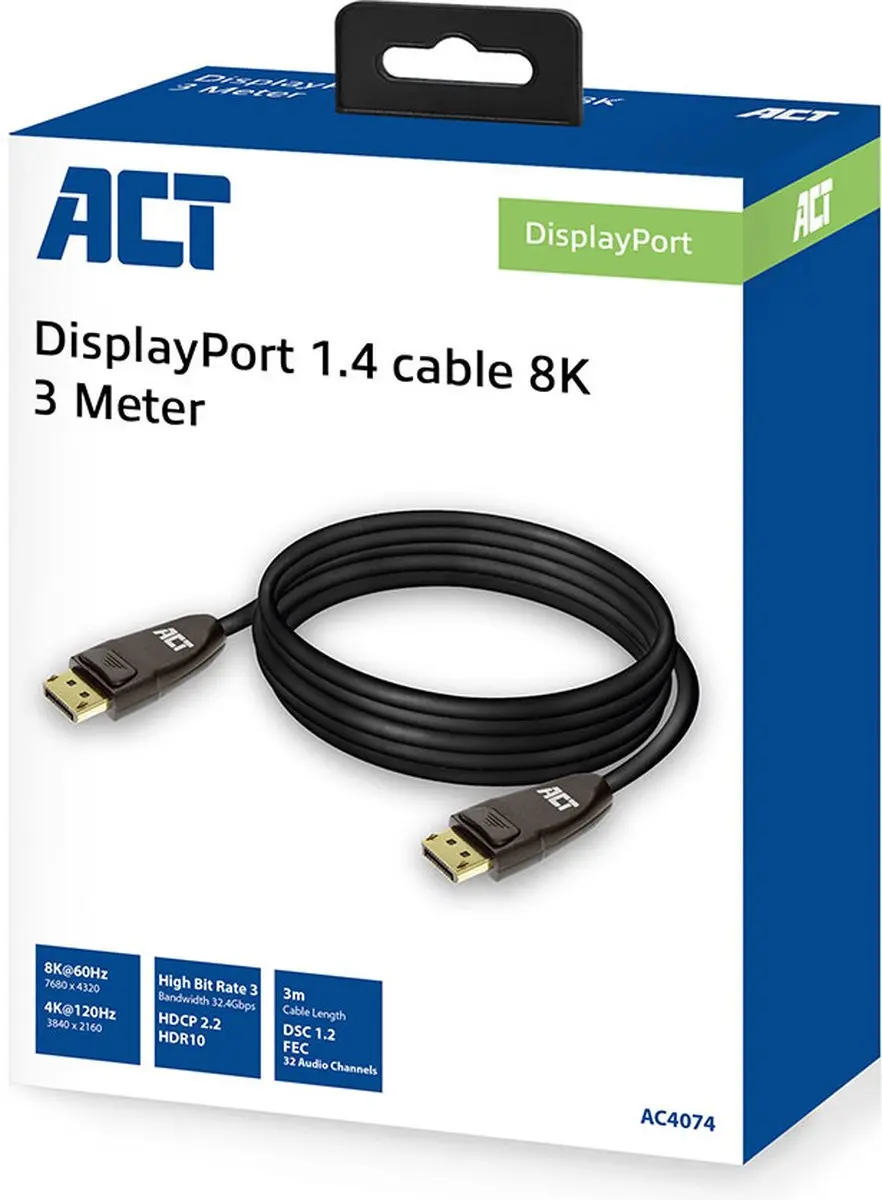 ACT DisplayPort 1.4 Kabel AC4074 8K - 3m - Zwart - afbeelding 4 van 4