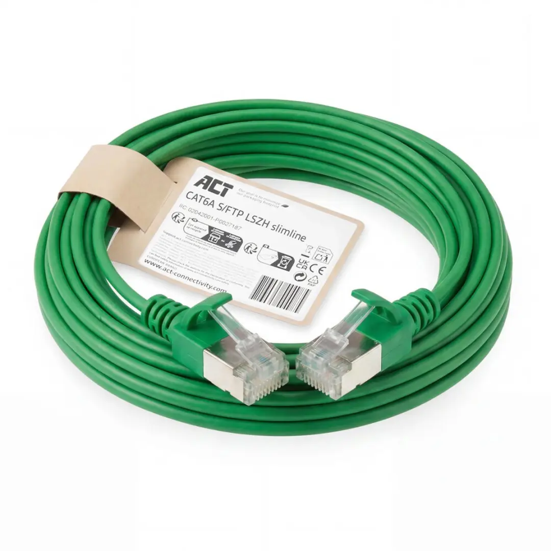 ACT DB7702 Groene CAT6A Patchkabel 2m - S/FTP LSZH Snagless