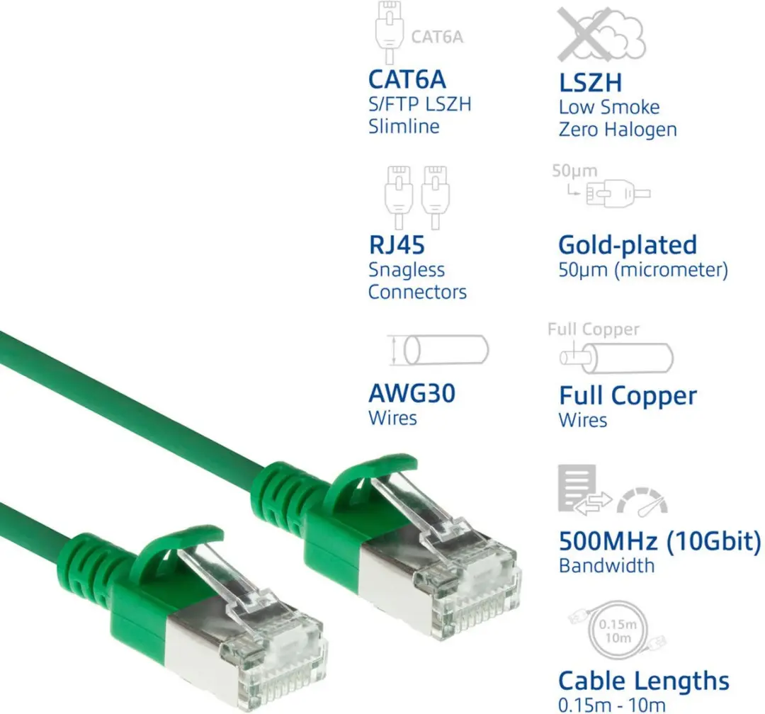 ACT DB7702 Groene CAT6A Patchkabel 2m - S/FTP LSZH Snagless