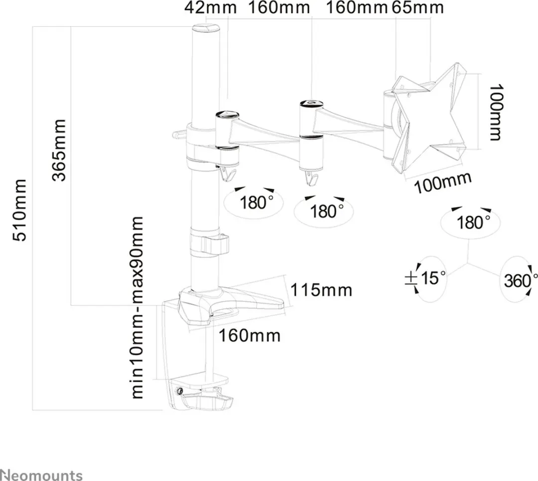 Neomounts FPMA-D1330SILVER Monitorarm 10-30" - 0-9 kg - Zilver