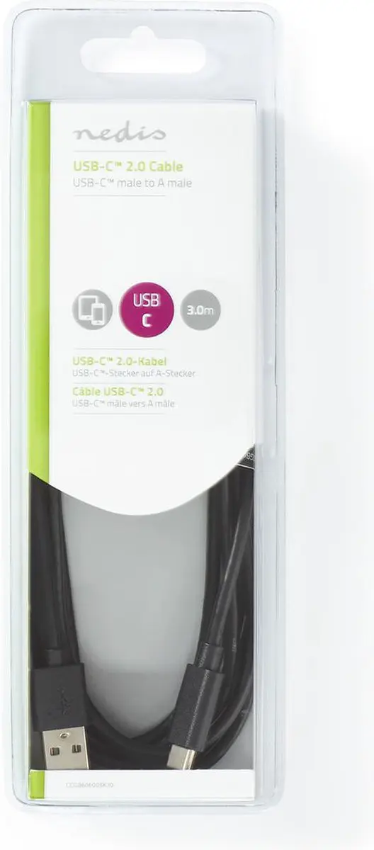 Nedis USB 2.0 USB-A naar USB-C Kabel 15W 480Mbps 3m - Zwart