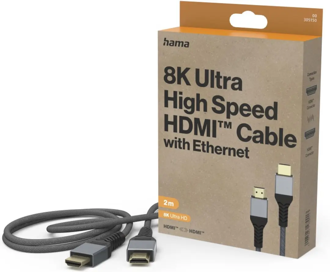 Hama HDMI 2.1 Kabel 2m 8K@60Hz 4K@120Hz 48Gbps - Zwart/Grijs