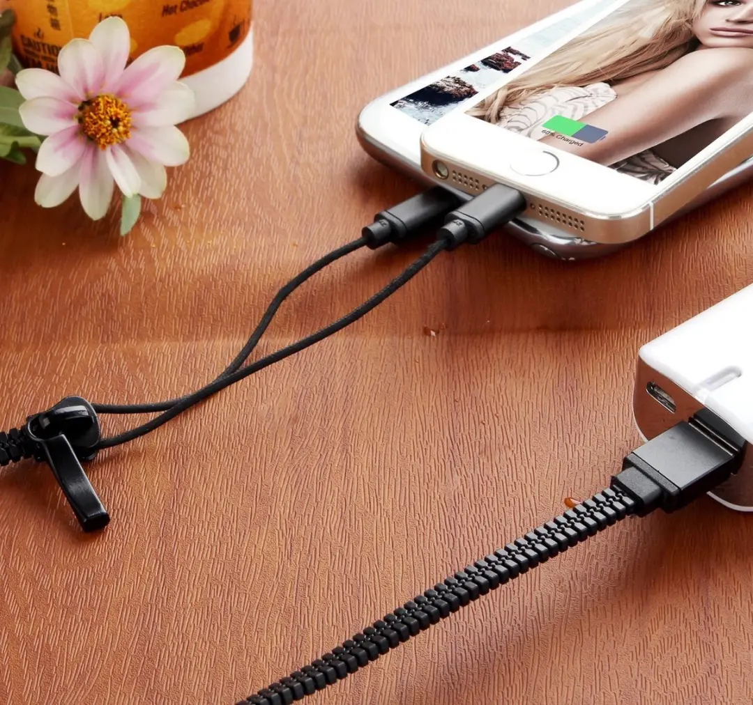Jupio MicroUSB Lightning USB Kabel - Rits Design - Zwart