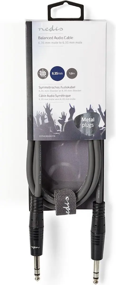 Nedis Stereo-Audiokabel 6,35mm Male - 1,50m - Donkergrijs