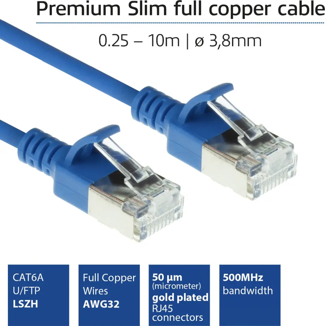 ACT Blauwe LSZH U/FTP CAT6A Patchkabel 2m - Snagless RJ45