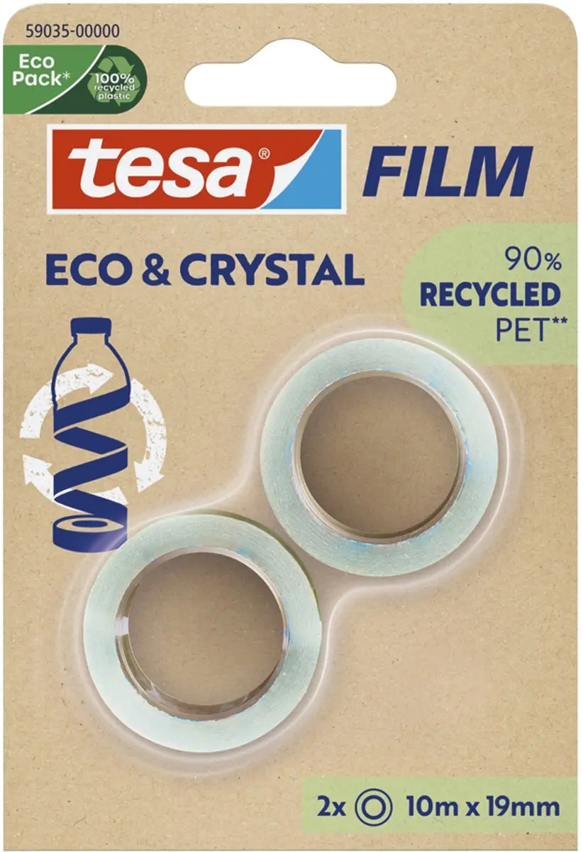 Tesa Eco & Crystal Transparant Plakband 10m x 19mm - 2 Rollen