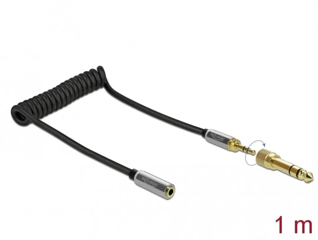 Delock 3,5mm Jack Verlengkabel 1m - 6,35mm Adapter - Zwart