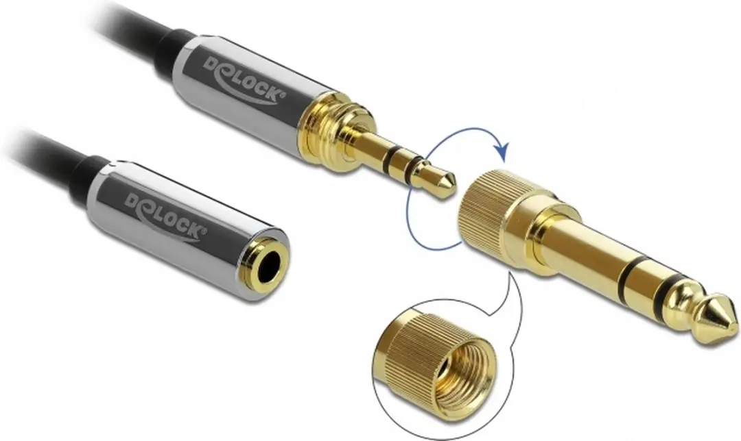 Delock 3,5mm Jack Verlengkabel 1m - 6,35mm Adapter - Zwart