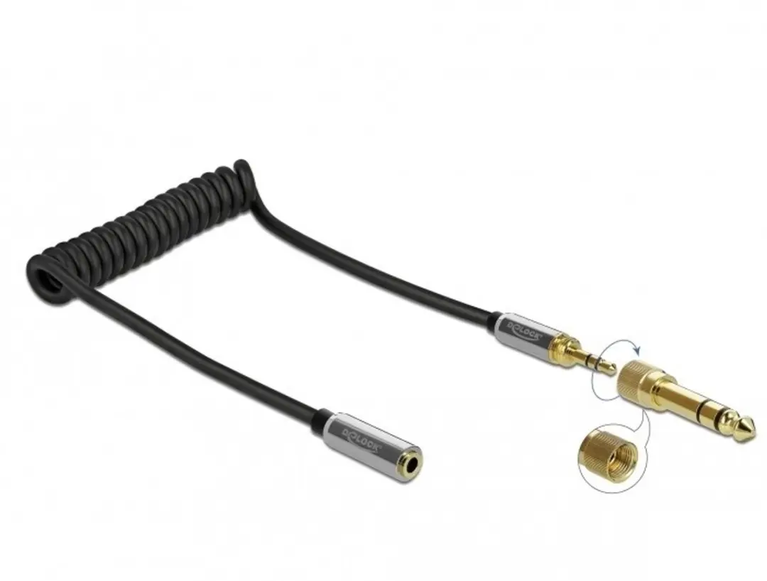 Delock 3,5mm Jack Verlengkabel 1m - 6,35mm Adapter - Zwart