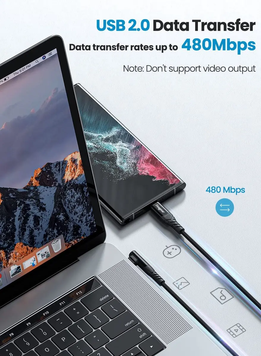 NÖRDIC USBC-147 USB-C Haakse Kabel 3m - 60W - Zwart