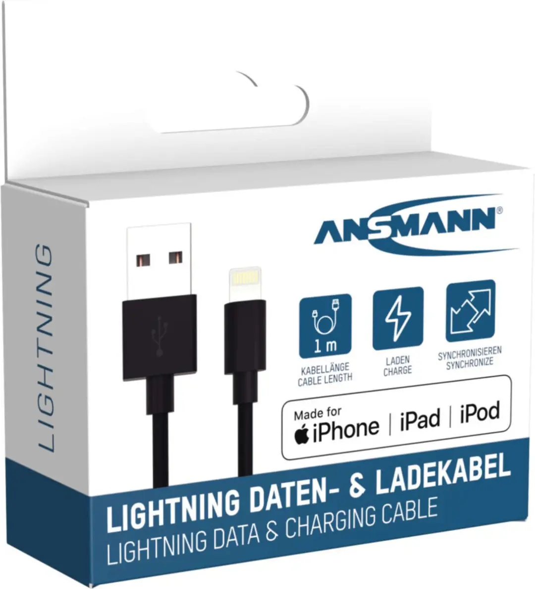 Ansmann Lightning-kabel 1m - Zwart