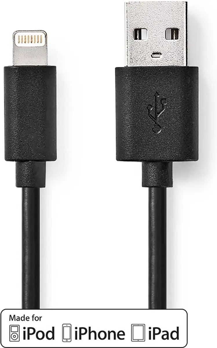 Nedis Lightning Kabel USB-A 1m - Apple 8-Pins - 480 Mbps - Zwart