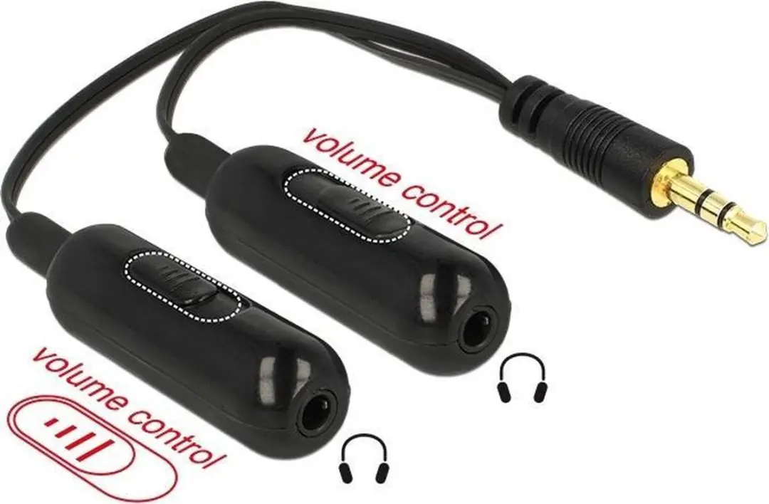 Delock 3,5mm Jack Audio Splitter 2x - Volume Regelaar - 20cm - Zwart
