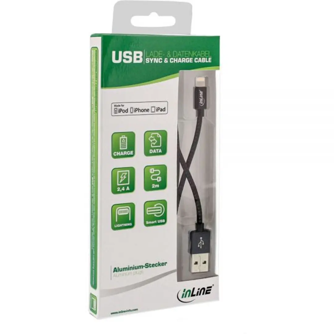 InLine Lightning naar USB Kabel INL-31411B - 1m - Zwart
