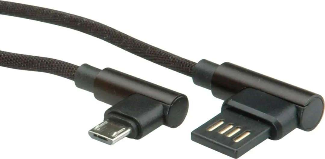 Roline USB 2.0 Kabel A reversibel - Micro B 90° 0,8m - Zwart