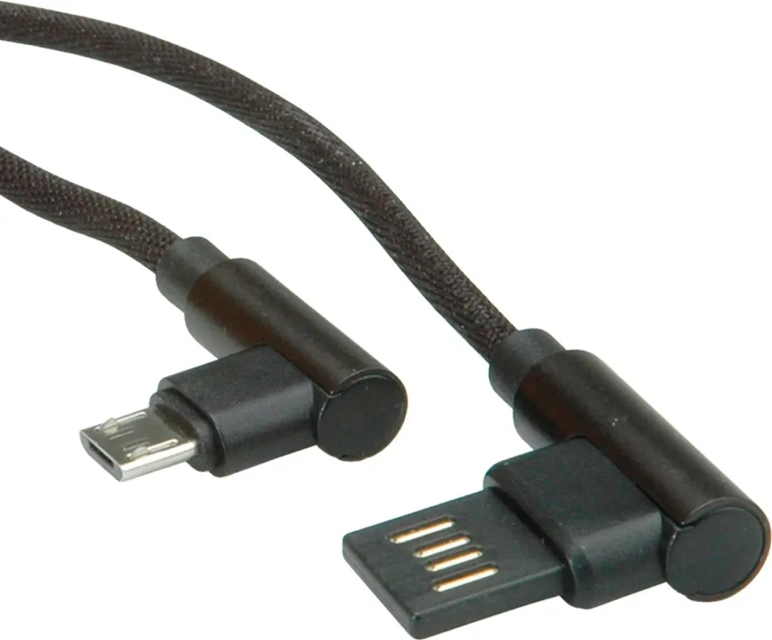 Roline USB 2.0 Kabel A reversibel - Micro B 90° 0,8m - Zwart
