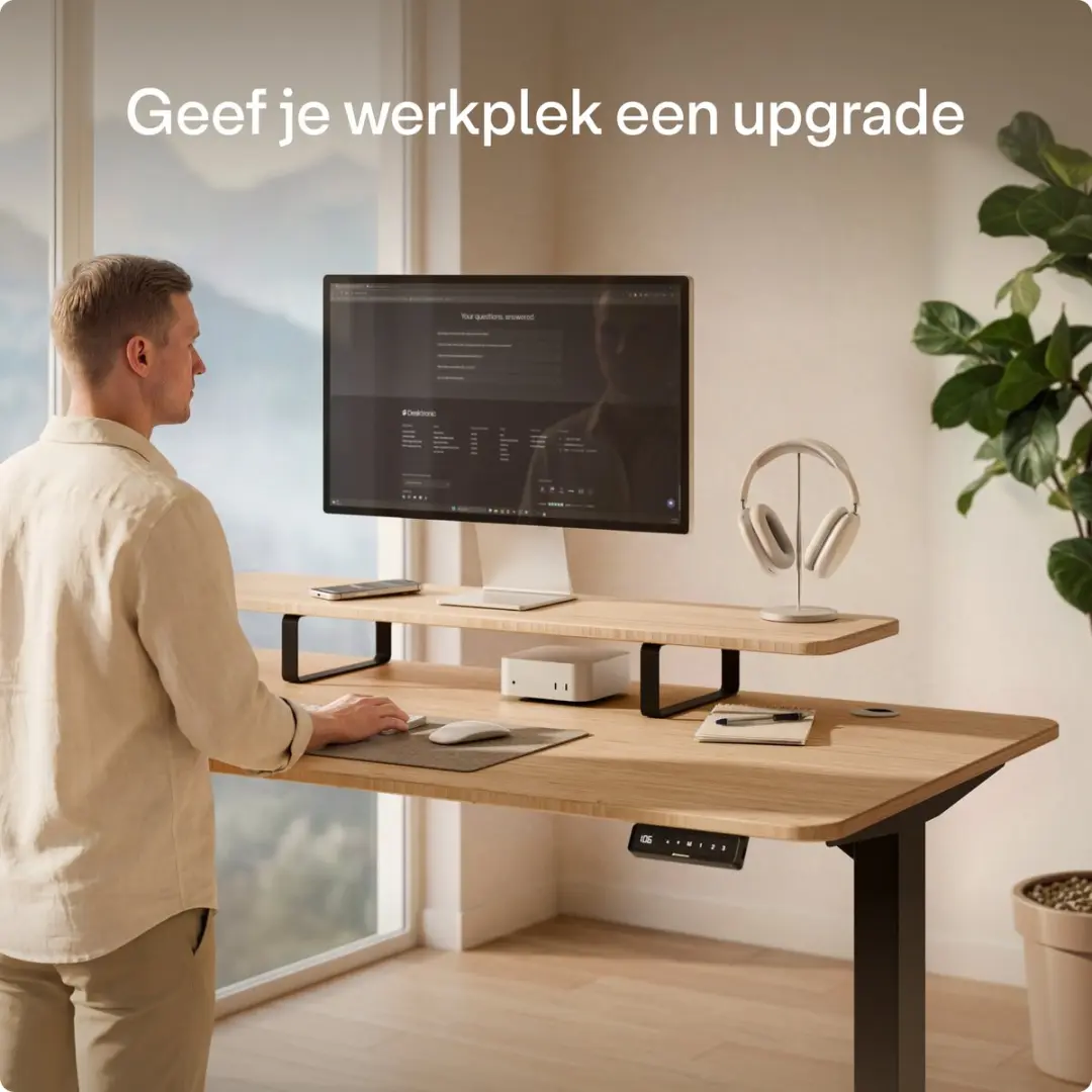 Desktronic Monitorstandaard 2 Schermen Zwart/Bamboe - 114 x 28cm