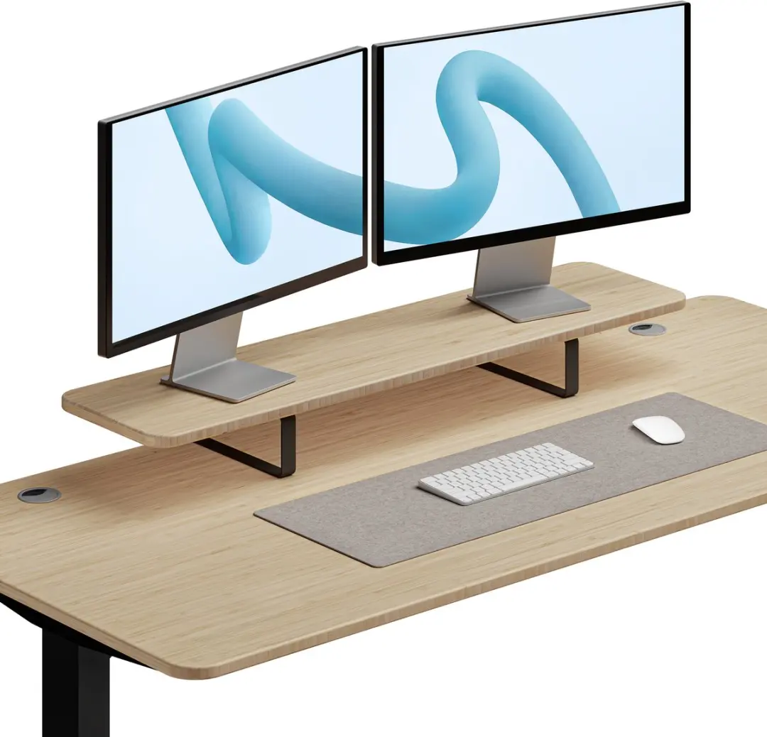 Desktronic Monitorstandaard 2 Schermen Zwart/Bamboe