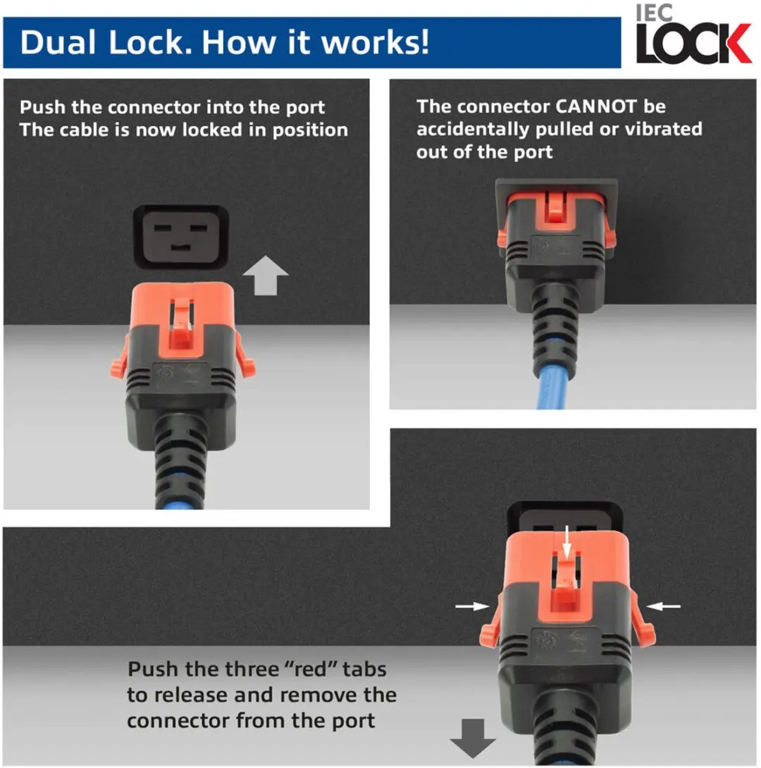 ACT Netsnoer C19-C20 Dual Locking 2m - Wit