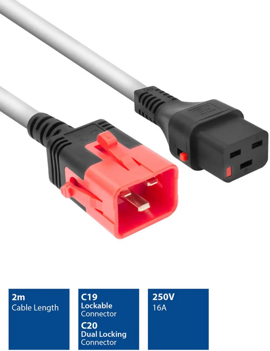 ACT Netsnoer C19-C20 Dual Locking 2m - Wit