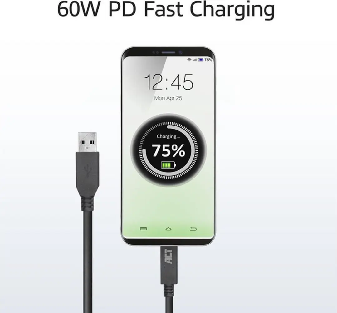 ACT USB 3.0 Kabel AC7417 USB-A naar USB-C 2m - Zwart