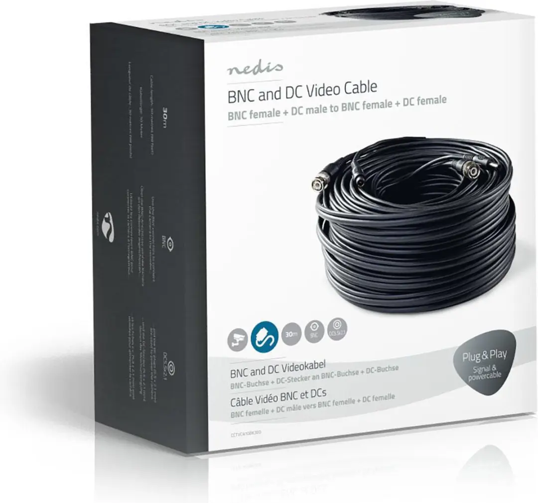 Nedis CCTV-Security Kabel BNC/DC 30m - Zwart