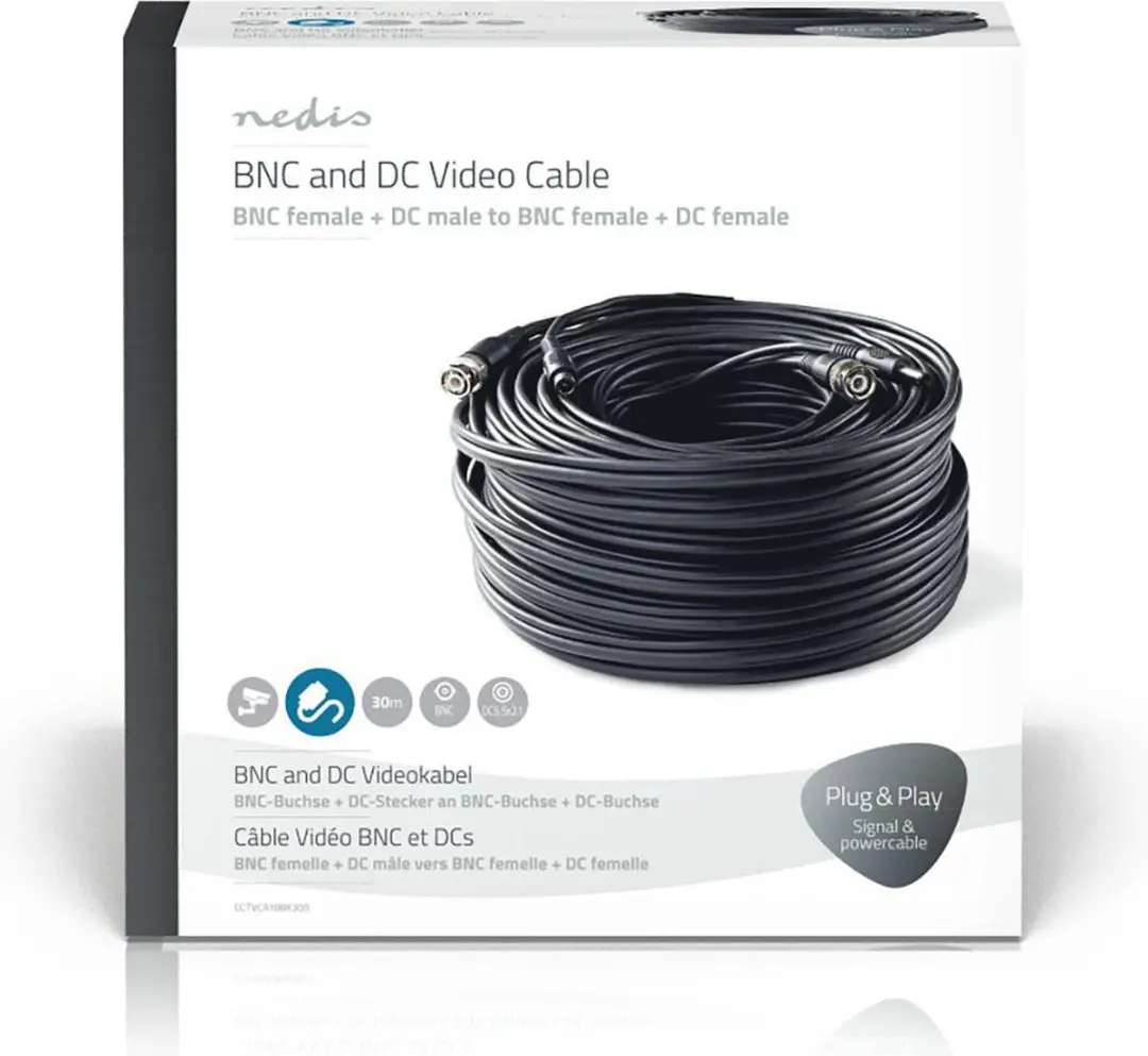 Nedis CCTV-Security Kabel BNC/DC 30m - Zwart