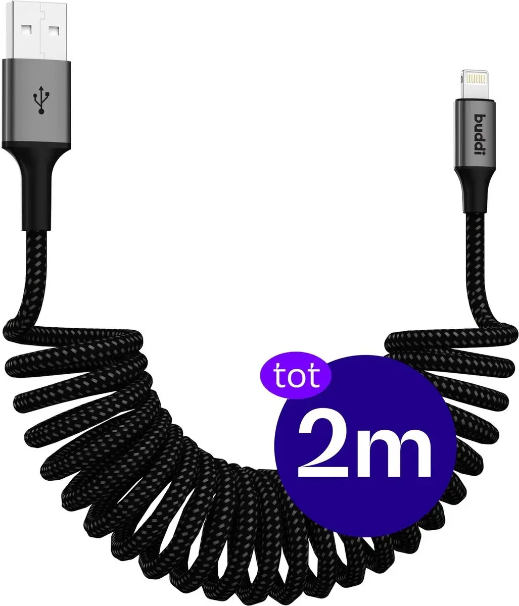 Buddi Flex Uitrekbare Lightning Krulkabel 12W
