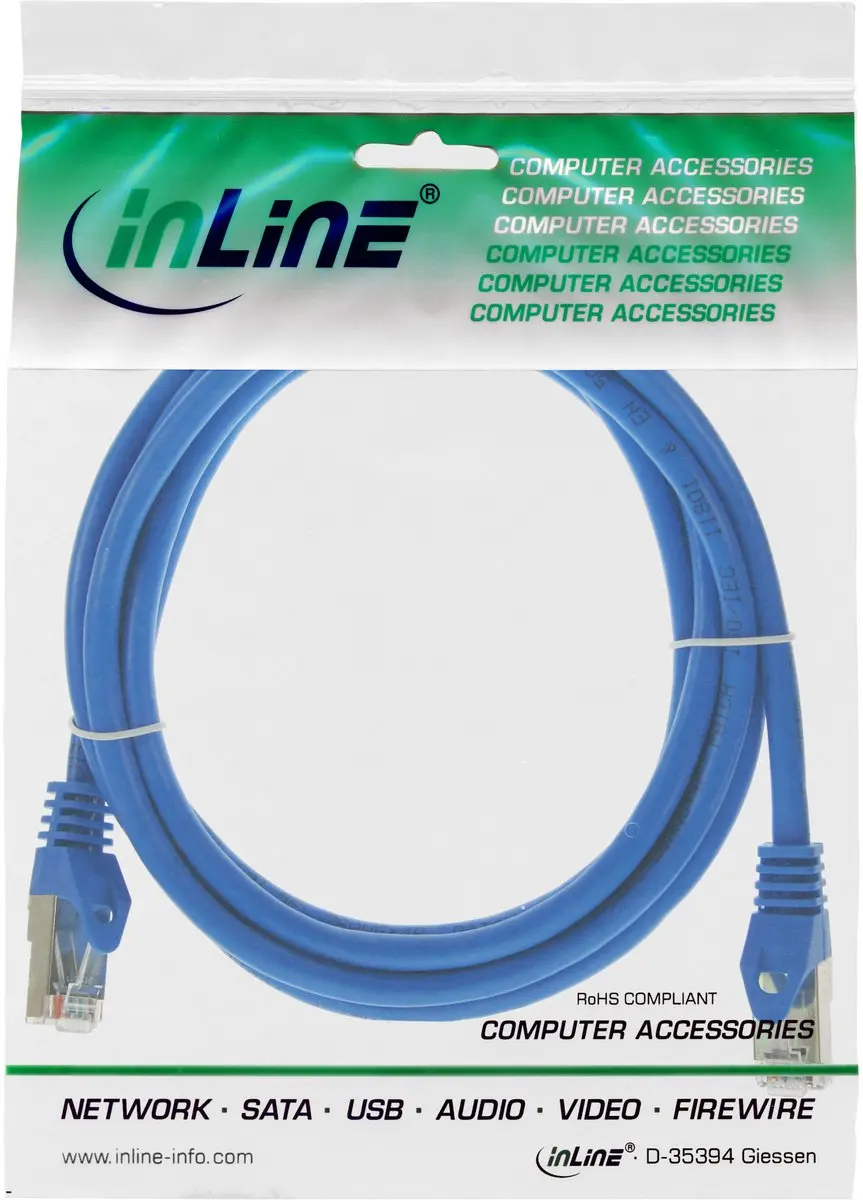 InLine® Patchkabel, SF/UTP, Cat.5e, blauw, 1m